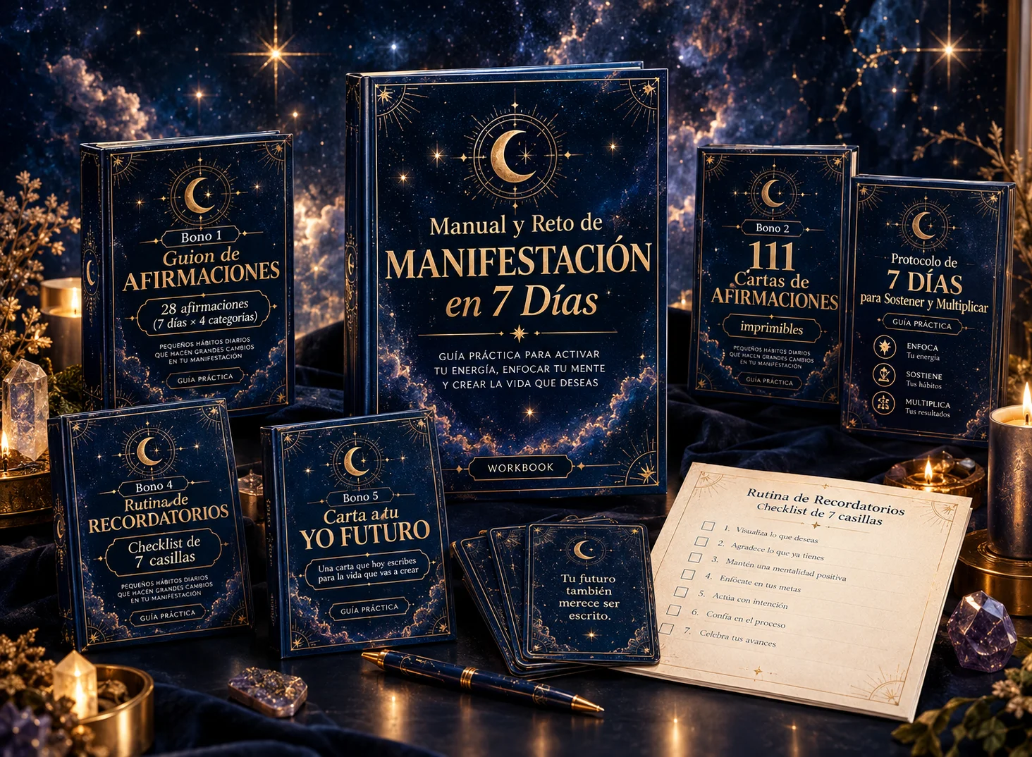 Manual y Reto de Manifestación en 7 Días junto con sus cinco bonos