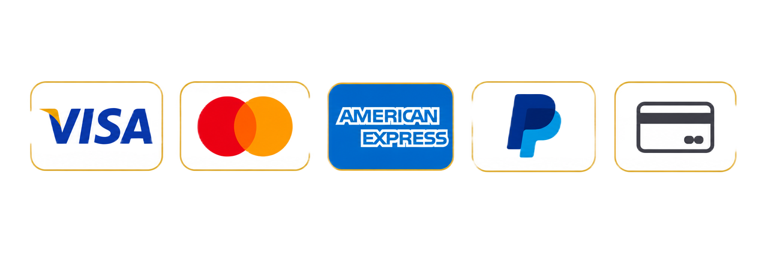 Métodos de pago aceptados: Visa, Mastercard, American Express, PayPal y tarjeta de crédito